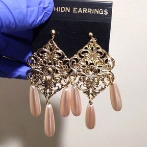 Gold Filigree Design Long Beads Drop Dangle Earrings Women Jewelry #2